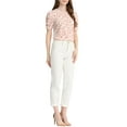 thumbnail image 3 of INSPIRE CHIC Women's Shirred Tops Crew Neck Short Sleeve Keyhole Back Floral Blouse S White Pink, 3 of 8