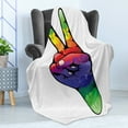 thumbnail image 4 of Groovy Soft Flannel Fleece Throw Blanket, Hand Peace Love Sign in Rainbow Colors Internationally Recognized Universal Print, Cozy Plush for Indoor and Outdoor Use, 50" x 60", Multicolor, by Ambesonne, 4 of 5