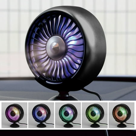 

JOKAPY USB DC 5V Car Fan Multi-Angle Rotatable Adjustable Electric Fan 3 Speeds Car Central Console Cooling Fan Air Circulator Silence Fan with Colorful Changing Light for Cars Trucks