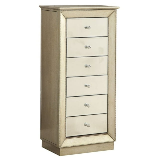 ACME Talor Wooden Rectangular Jewelry Armoire with 6 Drawers in Antique Gold