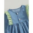 thumbnail image 6 of Wassery Baby Girls Denim Dress Crew Neck Long Sleeve Frills Patchwork Buttons Jean Dress Toddler Girls Fall Casual A-line Dress, 6 of 8