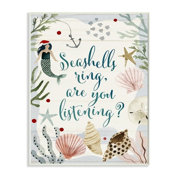 Victoria Barnes Seashells Ring, You Listening Phrase Nautical Beach Christmas Design 10.00 in x 15.00 in Framed Painting Art Prints, by Stupell Home Décor
