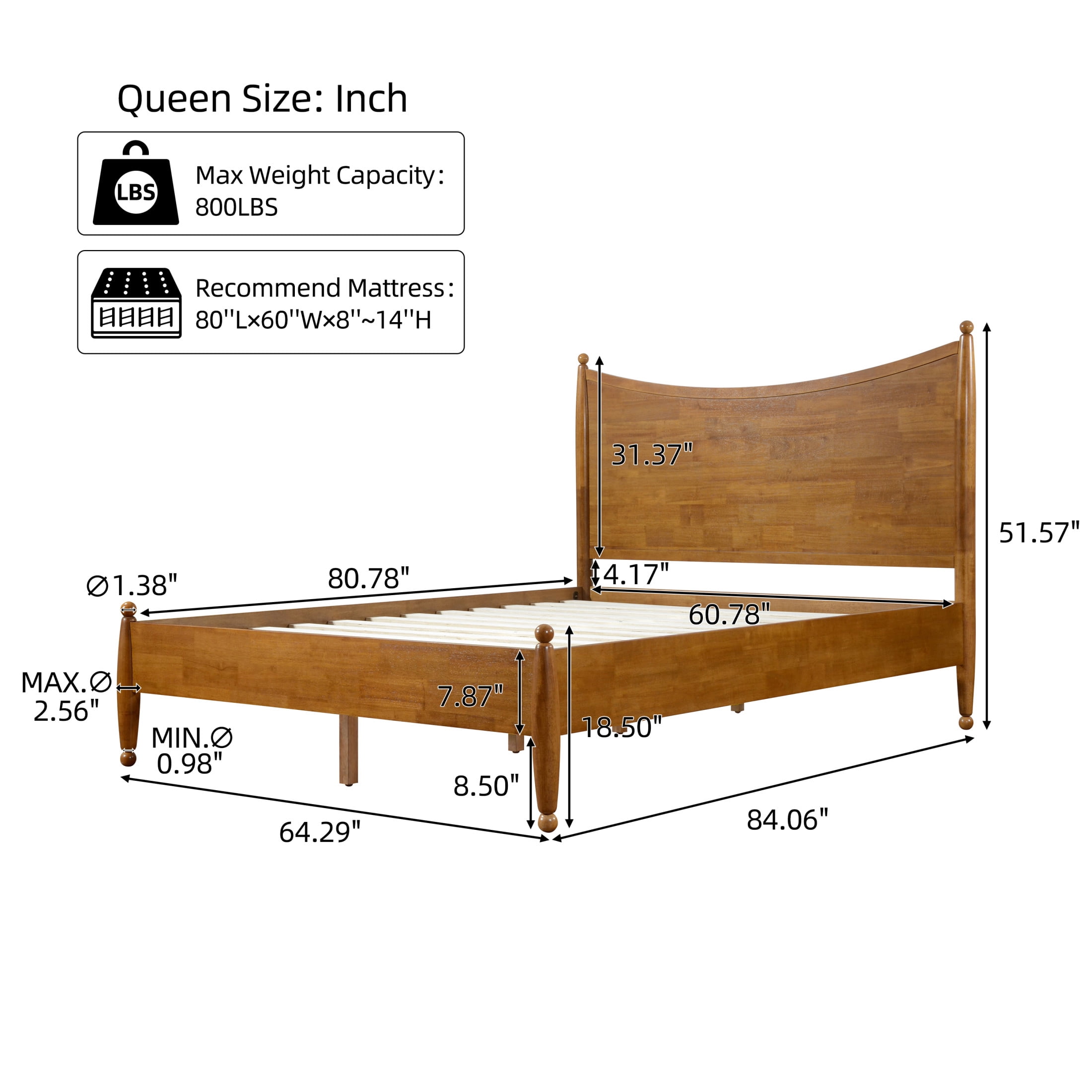 Christopher Knight Home Queen Platform Bed Frame with Curved Headboard, Solid Wood, Autumn Oak