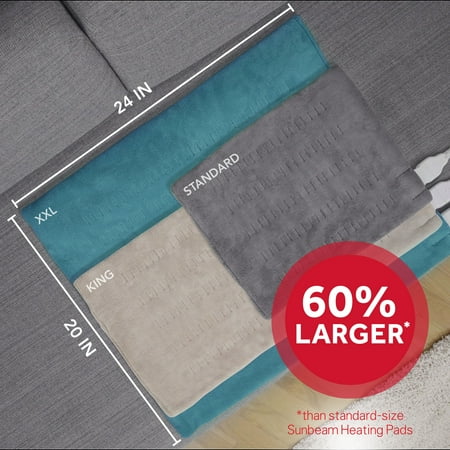 Sunbeam Premium XXL Size Heating Pad with 4 Heat Settings, 20" x 24", Color: Teal