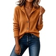 thumbnail image 3 of Endives Womens Cardigan Sweaters Solid Color Stand Collar Long Sleeve Cardigan Sweater Loose Fit Versatile Trendy Casual Button Down Cardigan Sweaters for Women Orange M, 3 of 7