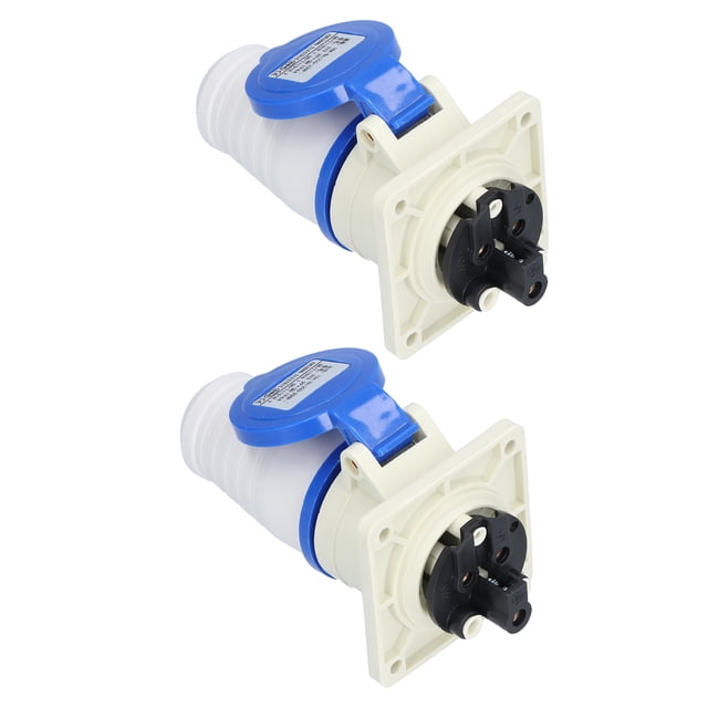 16A 220-250V 2P+E 3-Pin Single-Phase Industrial Power Connector Set (2 Plugs & 2 Sockets) - PA66 Shell, Brass Interface, IP44 Protection, Anti-Drop Design for Indoor/Outdoor Use in Industry,