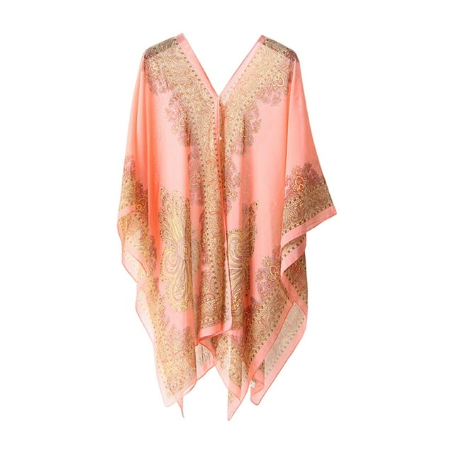 Mujeres playa gasa gasa cabo vestido accesorios estampado floral gasa cubrir Rojo Yuyangstore Envoltura de chal de gasa