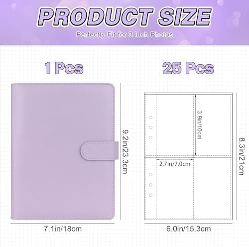 A5 Kpop Photocard Binder, 6 Ring Binder Album with 200 Card Slots, PU Leather Binder Cover with Magnetic Buckle Closure for Organizing Trading Cards (Purple)