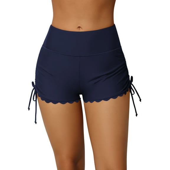 Women's High Waist Swim Shorts Side Drawstring Tummy Control Swimsuits Bottoms