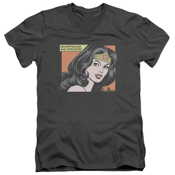 Wonder Woman She Persisted S/S Adult V-Neck 30/1 T-Shirt Charcoal