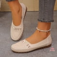 thumbnail image 5 of Hurxie Women's Classic Loafers Lightweight Non-Slip Hand-Stitched Nurse Shoes Comfortable Soft Sole Slip-On Leather Flats Beige 9, 5 of 6