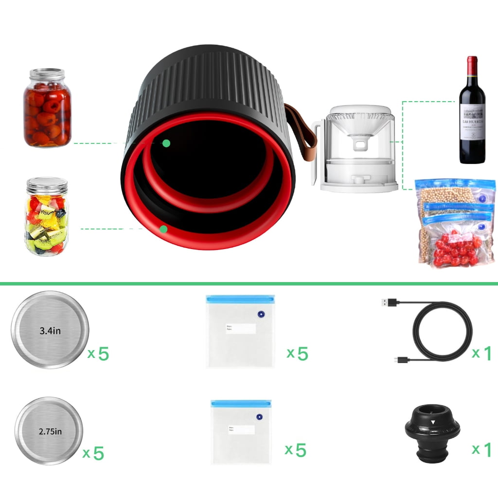 Miiottaa Electric Mason Jar Vacuum Sealer Kit Vacuum Bags Lunch Boxes Portable Vacuum