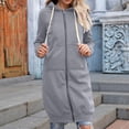 thumbnail image 2 of Lovskoo 2024 Women's Full Zip Sweatshirt Fleece Jacket Casual Solid Color Long Sleeve Cardigan Hooded Mid-Length Coat Gray, 2 of 8