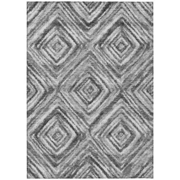 HomeRoots 586681 8 x 10 ft. Geometric Washable Indoor & Outdoor Rectangle Area Rug, Gray, Silver & Ivory