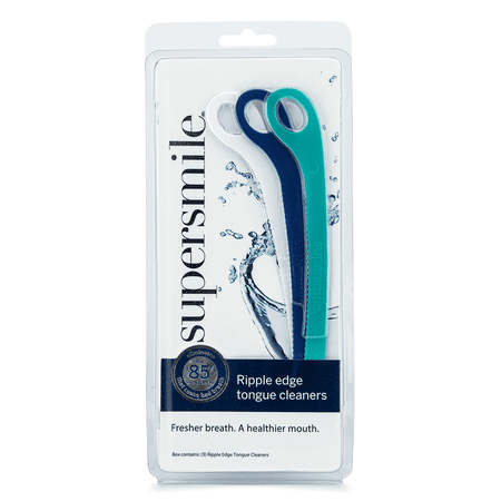 Supersmile Ripple Edge Tongue Cleaner, Ergonomic Reusable Tongue Scraper, 3 Count