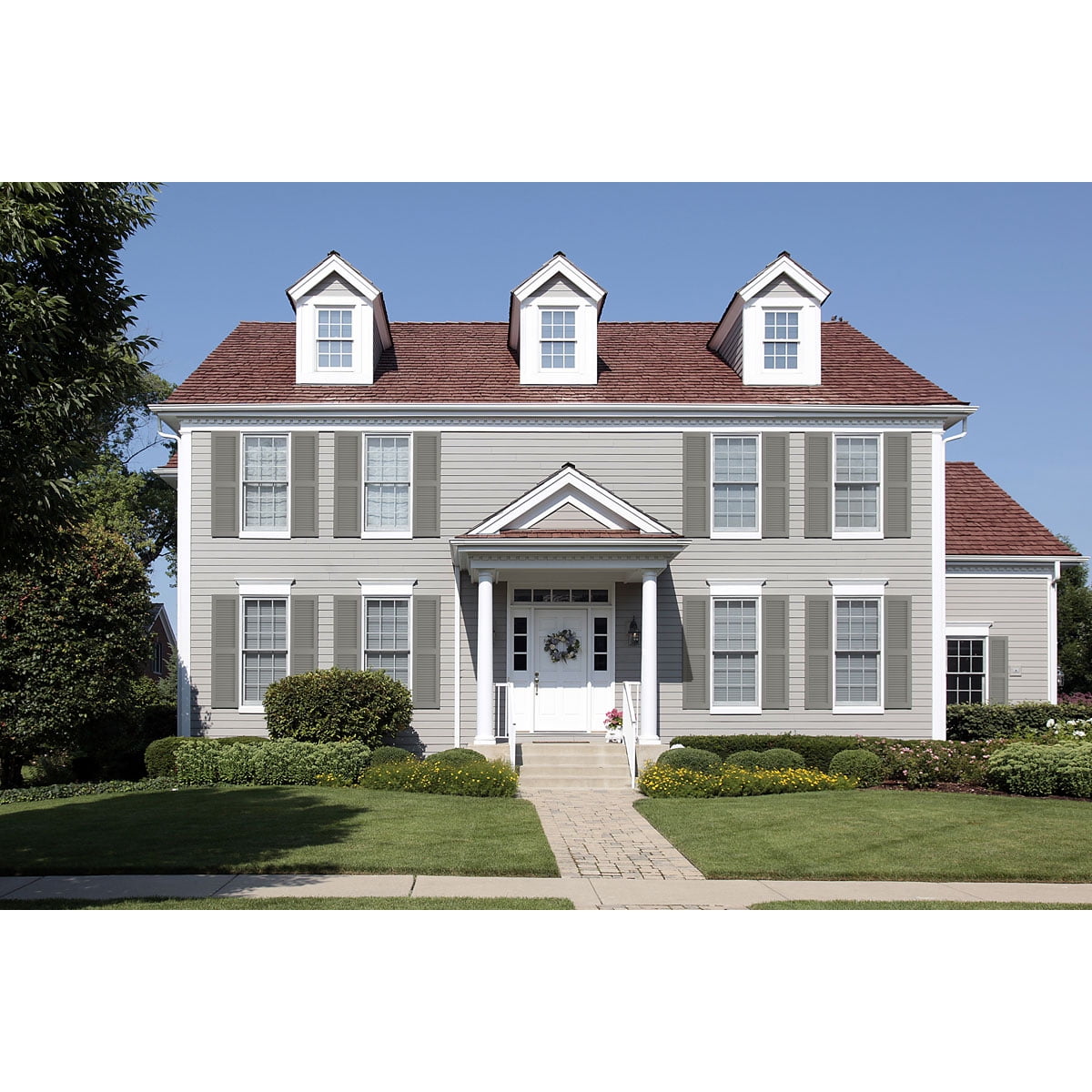 Ekena Millwork 15"W x 79"H True Fit PVC Two Equal Louver Shutters, Hailstorm Gray (Per Pair - Hardware Not Included)
