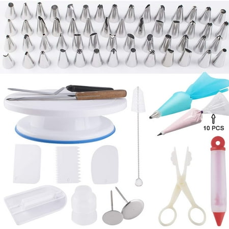GLiving 80 Pcs Cake Decorating Supplies Kit for Beginners-with pattern chart Cake Leveler-Straight & Angled Spatula-Russian Piping nozzles-Baking