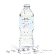 Baby Shower Pink Roses English Tea Party, Water Bottle Labels, 20-Pack