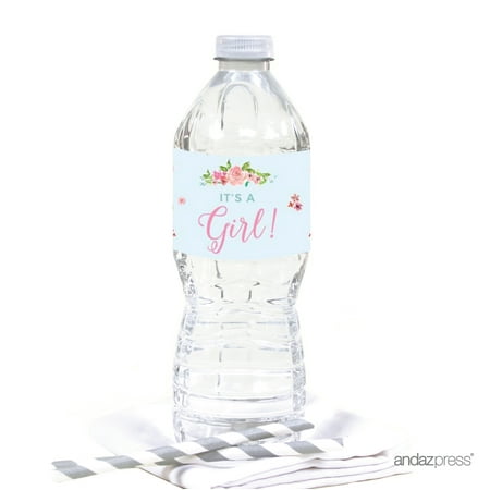 Baby Shower Pink Roses English Tea Party, Water Bottle Labels, 20-Pack