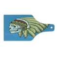 thumbnail image 2 of Tribal Cutting Board, Dead Skull with Feathers Tattoo Folk Aztec Pattern, Decorative Tempered Glass Cutting and Serving Board, Wine Bottle Shape, Violet Blue Cream Pearl, by Ambesonne, 2 of 4