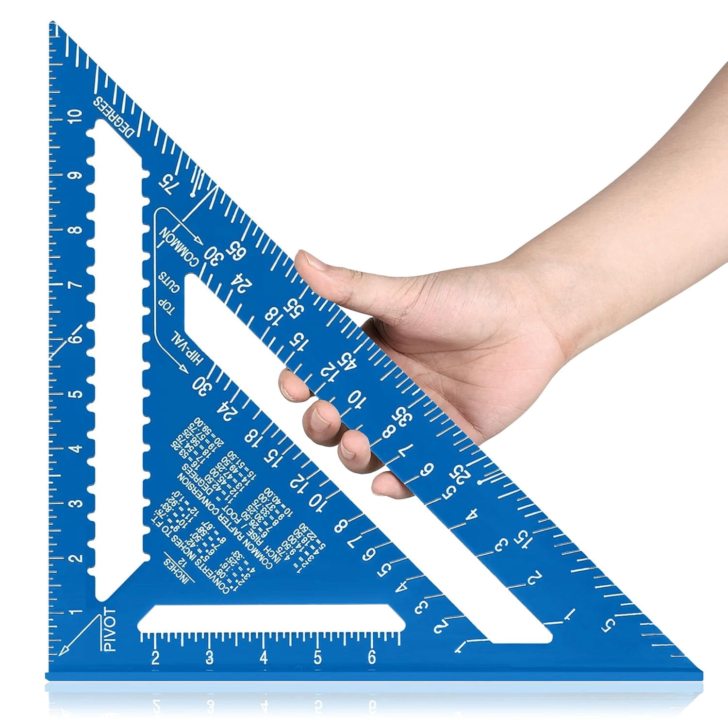 1 Piece 12 Inch Aluminum Alloy Triangular Ruler, Imperial Protractor for Woodworking, Black