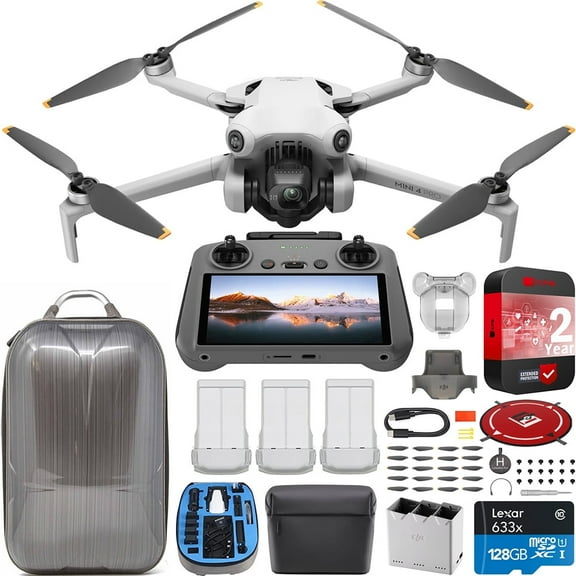 DJI Mini 4 Pro Folding Drone with RC 2 Remote (w/ Screen) Fly More Combo Plus, 4K HDR Video Camera, Under 249g,Omnidirectional Sensing, 3 Plus Battery Bundle with Deco Gear Hard Case & Accessories