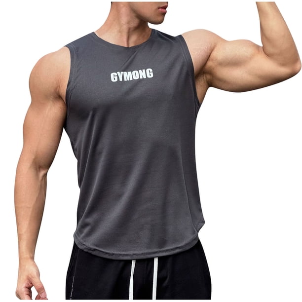 Camiseta de tirantes de cuello redondo para hombre, informal, sin mangas, de verano, para fitness y deportes, cómoda, de poliéster.