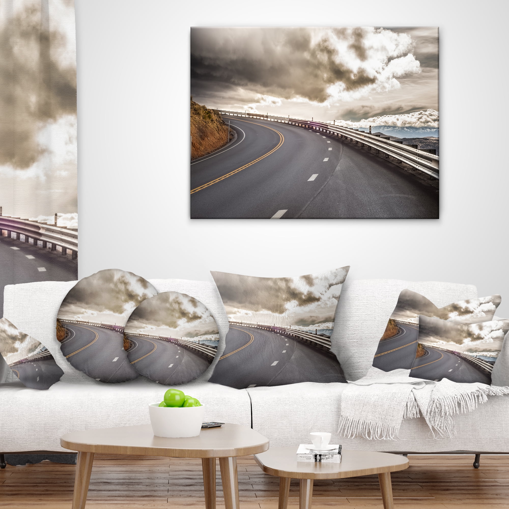 Designart Sky Road Curve Landscape - Photography Throw Pillow - 16x16