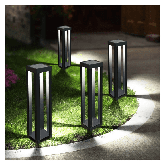 Solar Floor Lamp Solar Pathway Lights Outdoor Waterproof 19", 4 Pack Outdoor Floor Lamps Stainless Steel Solar Path Lights for Walkway Pathway Yard Garden