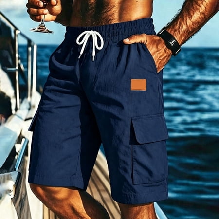 Men s Hiking Cargo Shorts Linen Elastic Waist 7 Inch Inseam Cargo Shorts for Fishing Camping Casual Golf