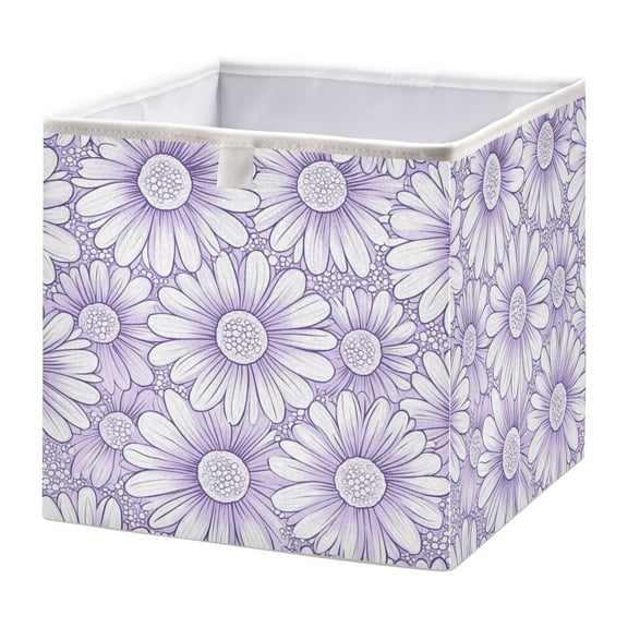 WOBOGO A Pattern with Pale Purple Daisies Storage Basket Foldable Easy to Clean Durable with Hollow Support Plate with Handle 11.02×11.02×11.02 in