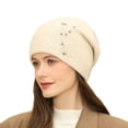 thumbnail image 3 of Velvet Knitted Pullover Cap for Women, Double Layer Warm Pile Lined Beanie, Thermal Winter Skull Cap for Cold Weather, Cozy Slouchy Hat for Outdoor Travel and Daily Wear - Beige, 3 of 3
