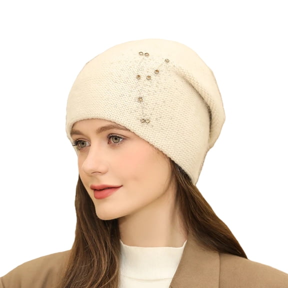 LEKODE Womens Beanies for Winter Outdoor Cycling Cold-proof Ear Warm Cap Faux Fur Hat Brimless Hat Winter Hats for Women Warm Hats for Women Aviator Hat Beige One Size