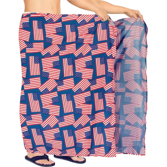 HAPPY BAY Men's Patriotic 4th of July American Flag Swimwear Summer Sarong Swim Trunk Long Pareo Beach Wrap One Size Ruby, Allover USA Flag Vacation