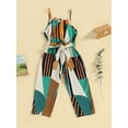 thumbnail image 2 of Toddler Girls Romper Jumpsuit Stripe/Contrast Color/Floral Print Sleeveless Spaghetti Strap Overalls with Belt, 2 of 9