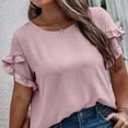 thumbnail image 4 of Liquidation d'Économies! Hauts Oversize pour Femmes en Liquidation, Hauts Blouse d'Été pour Femmes, T-shirt à Manches Courtes Décontracté Uni de Printemps pour Femmes Grande Taille, Haut/chemise à Manches Courtes à Col Rond, 4 of 5