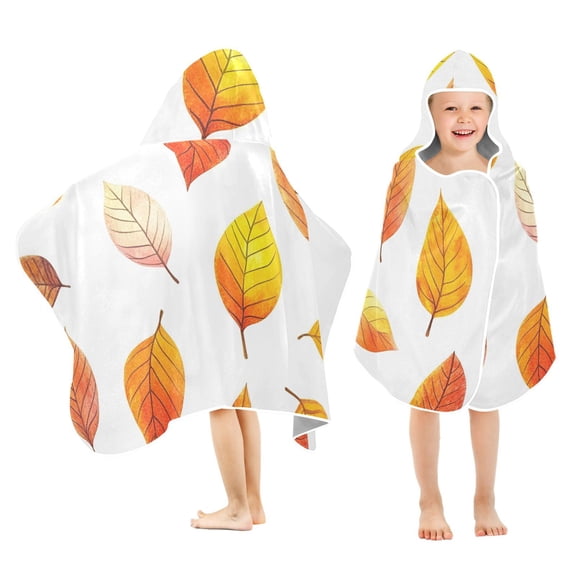 Yayeee Kids Hooded Towels Toddler Soft Absorbent Beach Bathing Wrap 50" x 23.5", Orange Leaves