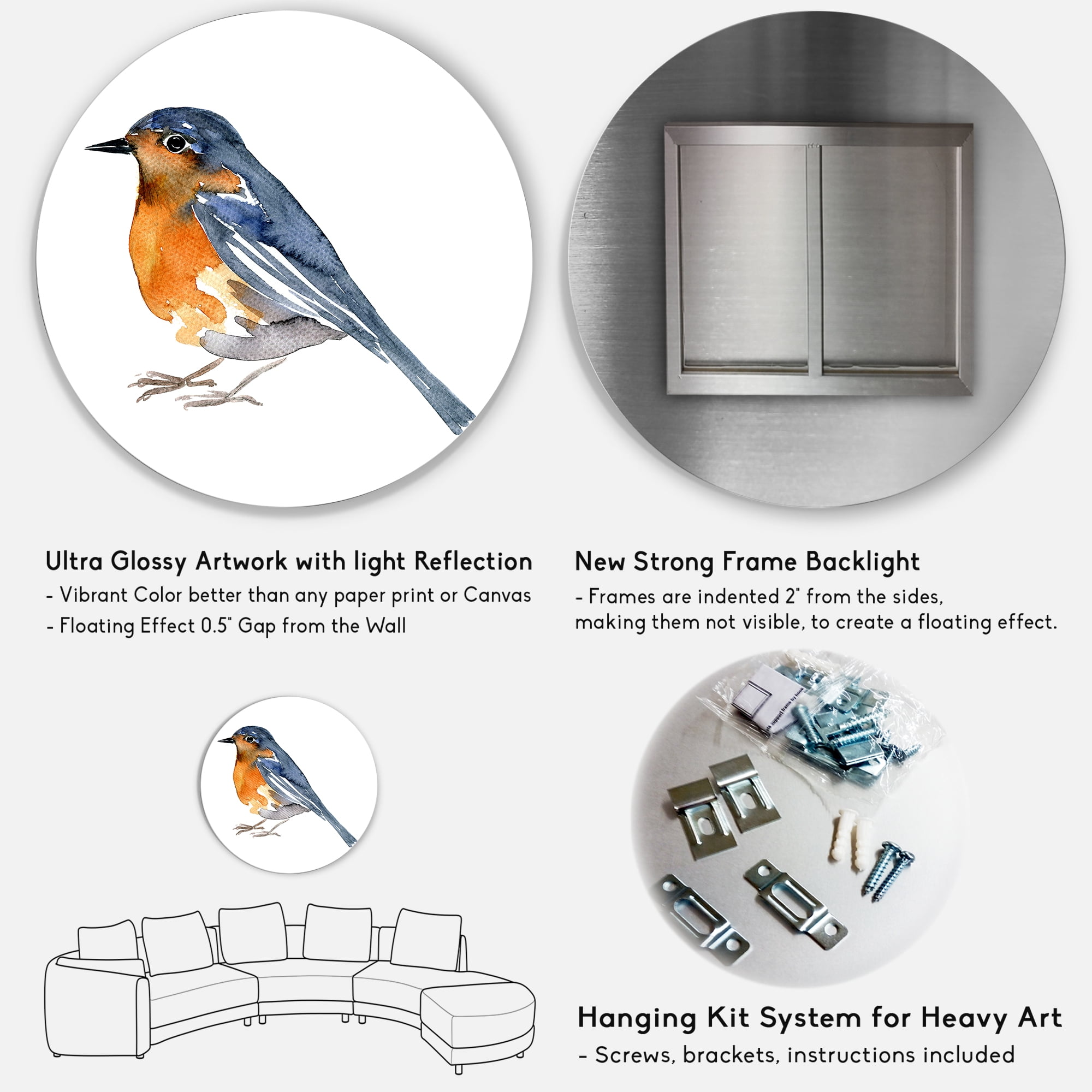 Designart 'Ancient Orange Bird' Traditional Circle Metal Wall Art 29x29 - Disc of 29