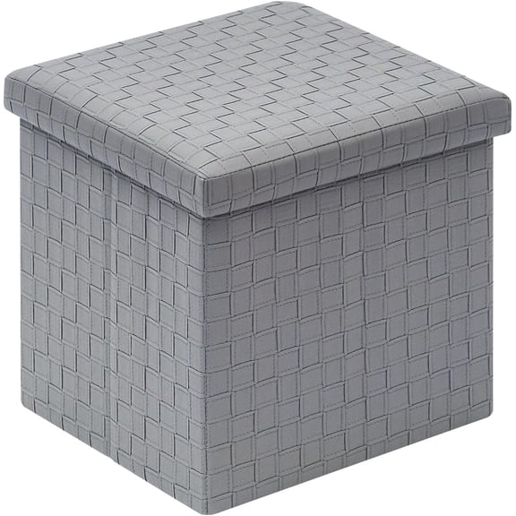 Storage Ottoman, Faux Leather Footrest Seat, Ottoman with Storage Cube Toy Box Chest, 15"x15"x15" (Grey, Medium)