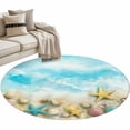 thumbnail image 2 of Ocean Beach Round Living Room Rugs 4 ft, Gradient Blue Ocean Yellow Sea Star Shell Beach Washable Area Rug with Non-Slip Sturdy Edge Binding Round Carpet for Entryway Kitchen Bedroom Bathroom, 2 of 9