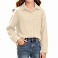 thumbnail image 2 of DJDLJWCJ Big Girls Button Up Shirt Solid Color Loose Fit Long Sleeve Shirts Loose Fit Casual Shirts with Pocket Beige Size 5T, 2 of 9