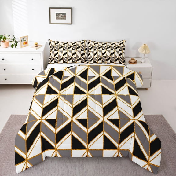 Homewish Geometric Stripes 2pcs Bedding Comforter Set for Female Men Women,Retro Minimalist Twin Comforter Sets,Vintage Aesthetic Breathable Bedding Set,Microfiber Bedroom Decor,Reversible
