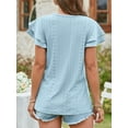 thumbnail image 4 of TEMOFON Women T Shirts Short Sleeve V Neck Tops Summer Fashion Petal Sleeve Shirts Tops Casual Blue Tee Dressy Tops for Women Size L, 4 of 5
