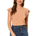 thumbnail image 6 of MODA NOVA Junior's Ruffle Blouse V Neck Cap Sleeves Floral Tops Orange 2XL, 6 of 7