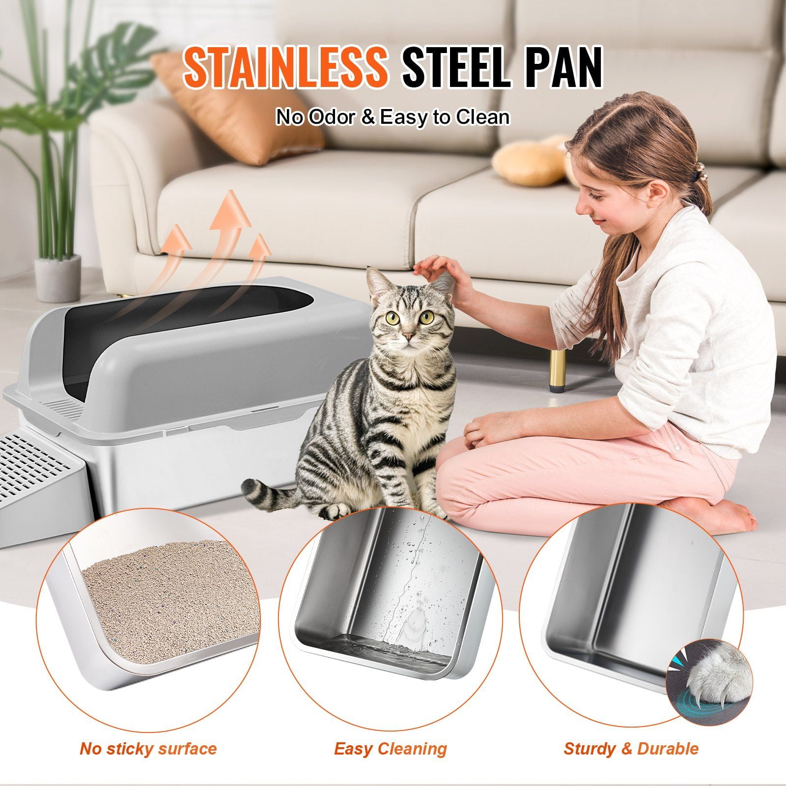 6-in-1 Deep Cat Litter Box – Odor-Free with Filtering Footboard, Large Capacity, Non-Stick, Easy Clean, for Multi-Cat Homes