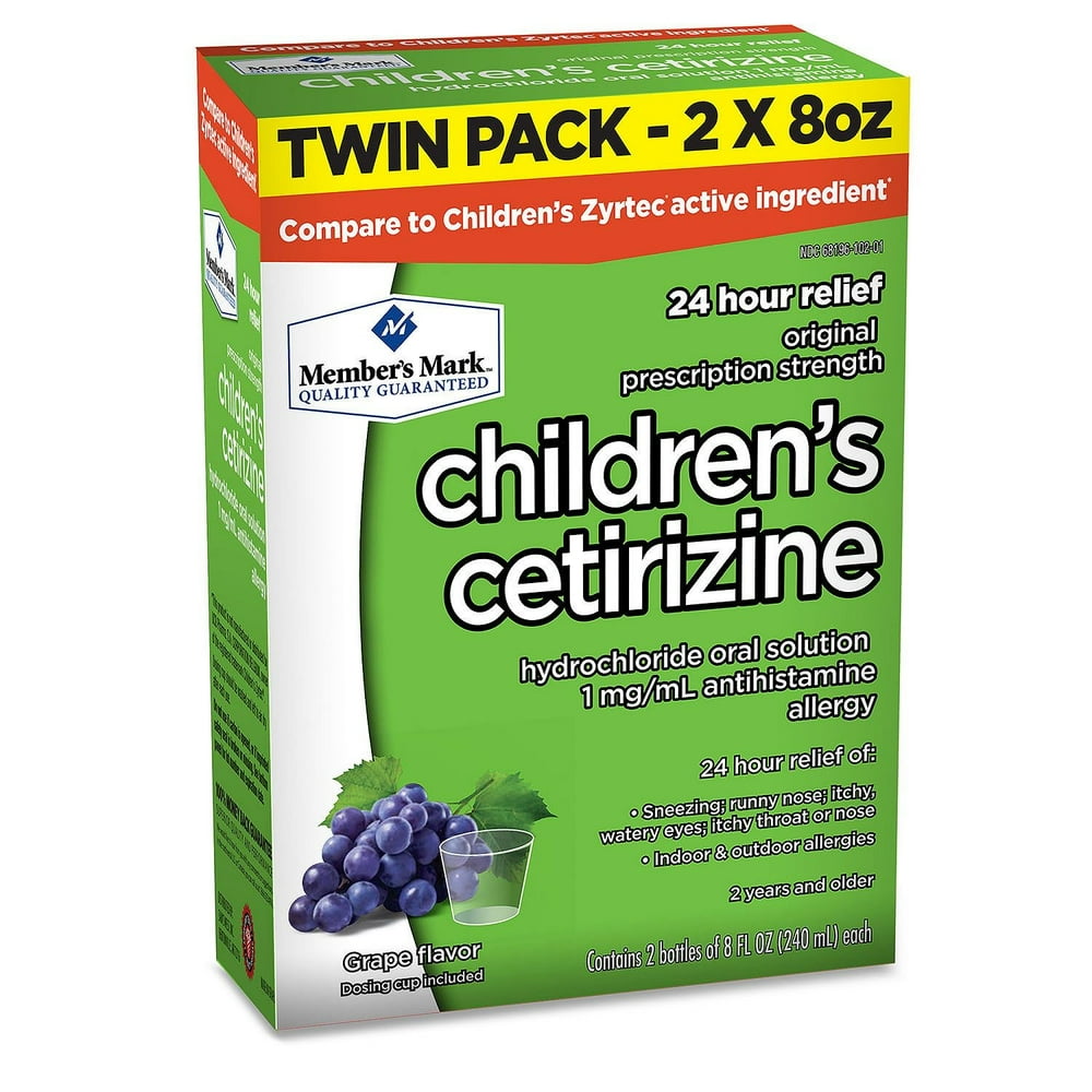 Member's mark children's cetirizine allergy relief oral solution liquid, grape, sugarfree, 8 fl