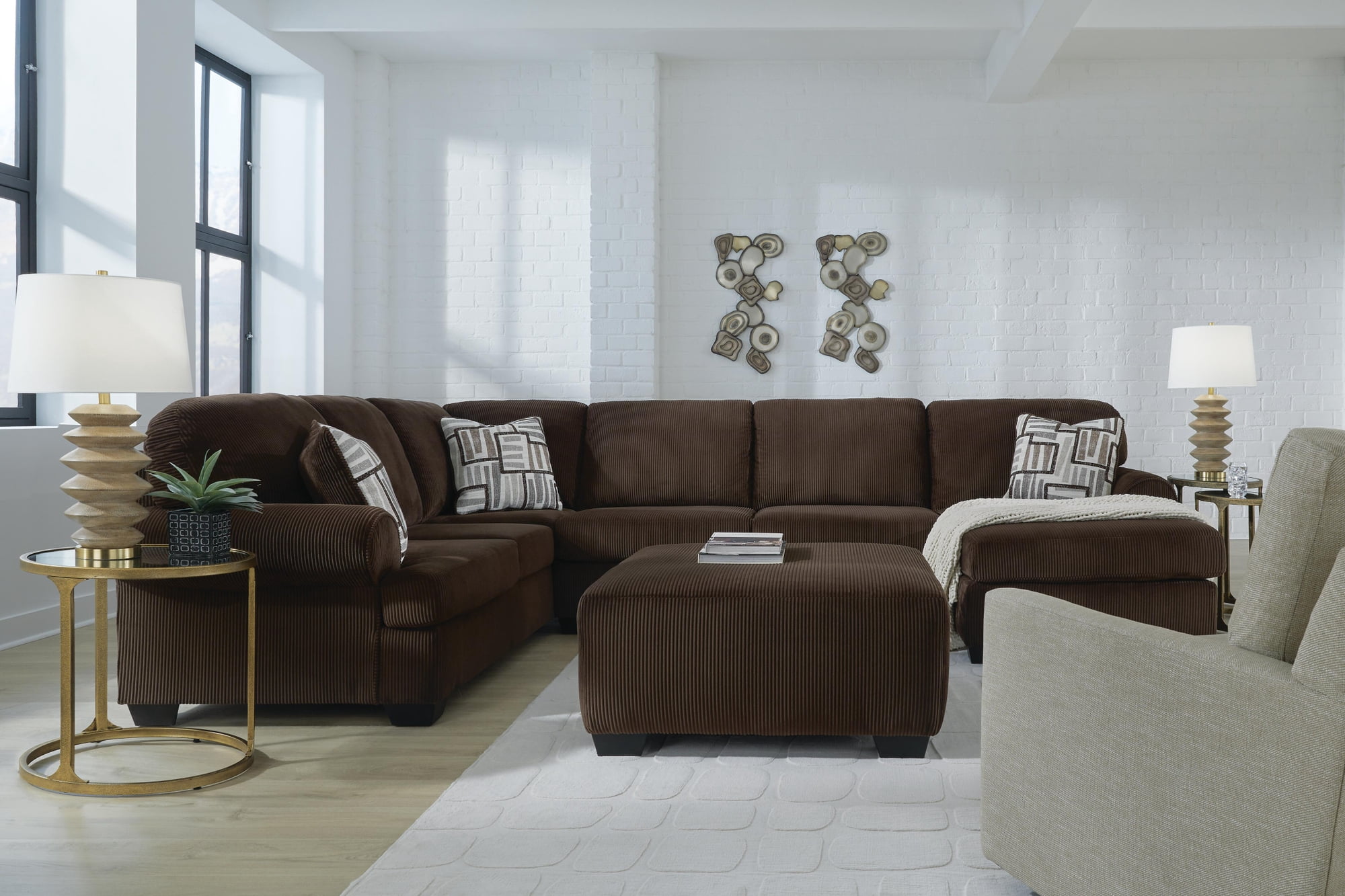 Signature Design by Ashley Firescrest Oversized Accent Ottoman, Corded Polyester Upholstery, Chocolate