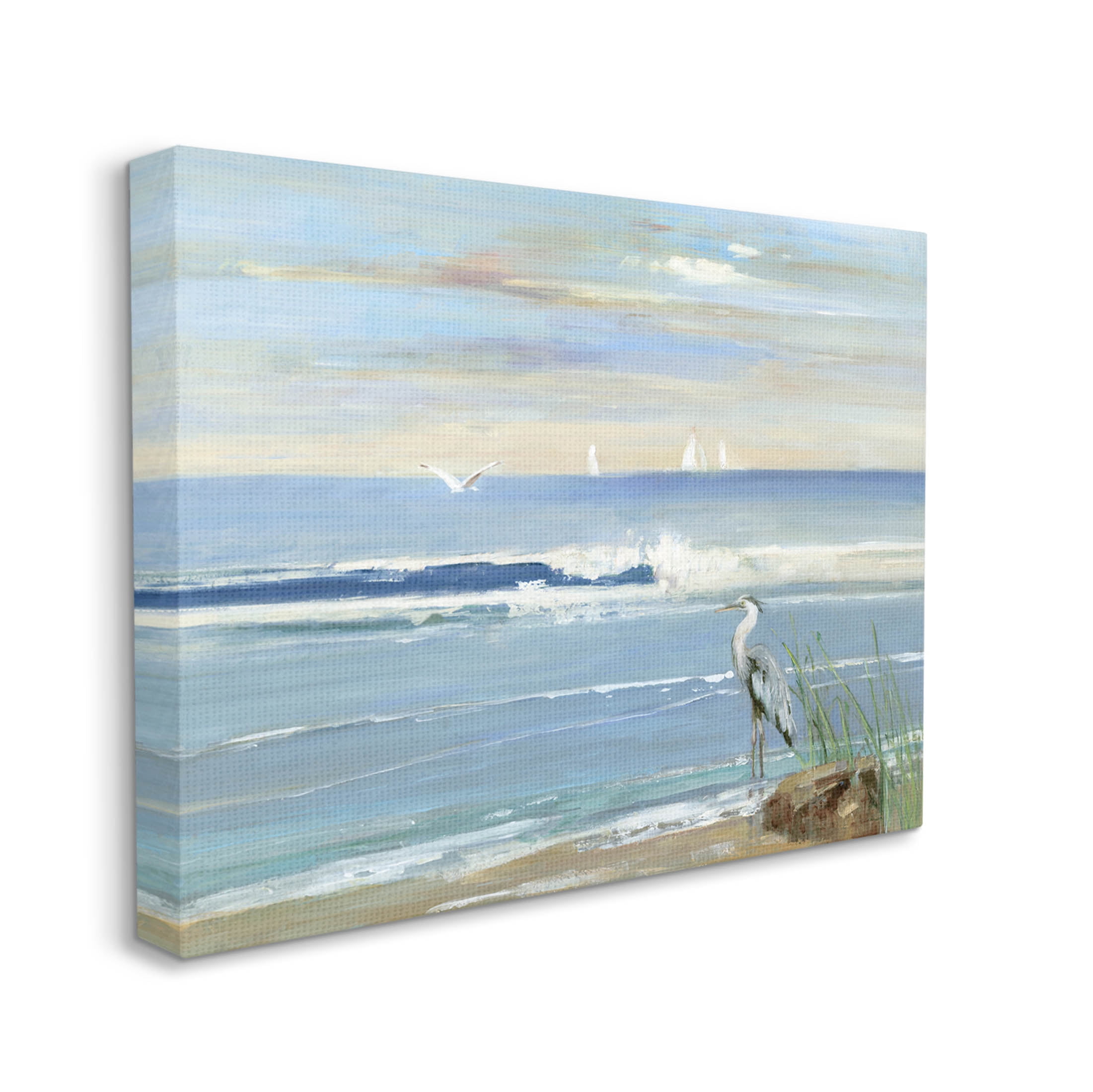 Stupell Industries Heron Splashing Beach Waves Painting Gallery Wrapped Canvas Print Wall Art, Design by Sally Swatland