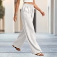 thumbnail image 2 of Women Linen Blend Wide Leg Pants Sevevn Elastic Pull‑On Waist Loose Straight Trousers With Big Side Pockets, Various Solid Hue Choices For Beach Vacation Daily Outfit, 2 of 8