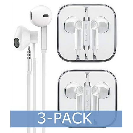 3-Pack Premium Earphones/Earbuds/Headphones with Stereo Mic&Remote Control Compatible for iPhone iPad iPod Samsung Galaxy and More Nexus Android Smartphones - White